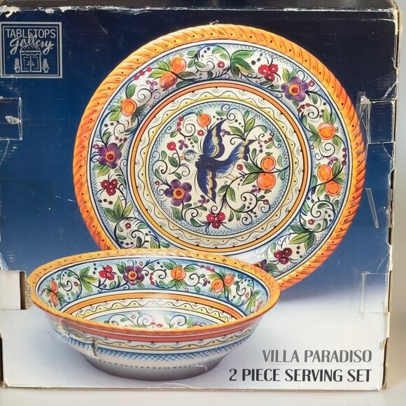 TABLETOPS Gallery Hand Painted Villa Paradiso Decorative Bowl & Plate Set - Picture 9 of 10